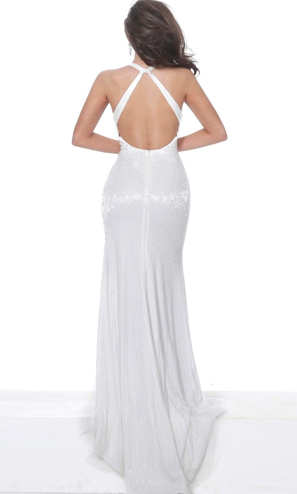 Jovani - 00694 Plunging Neck High Slit Fully Beaded Evening Gown - view 4