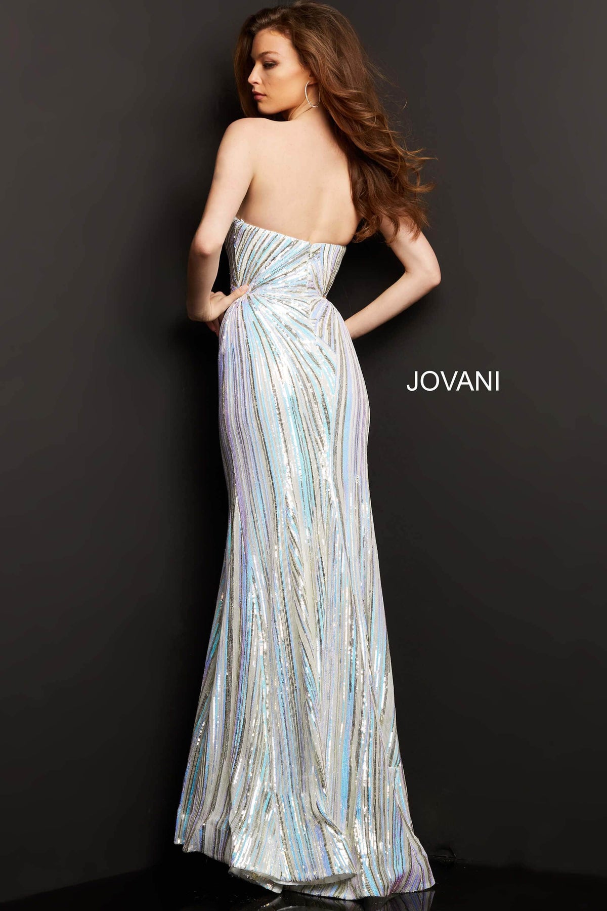 Jovani - 04810 Strapless Geometric Sequined Dress - view 4