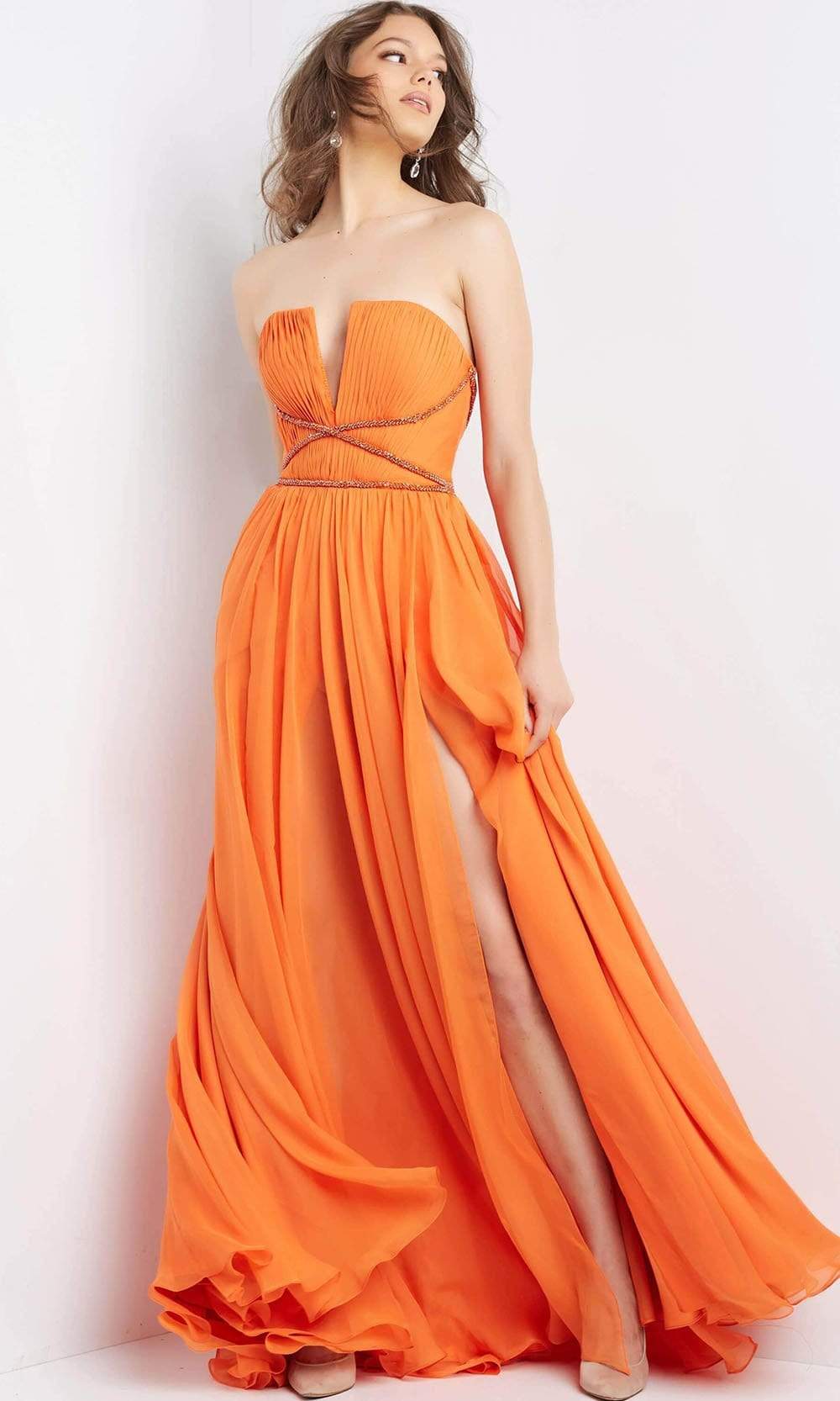 Jovani - 05971 Strapless Pleated Chiffon Gown - detail view