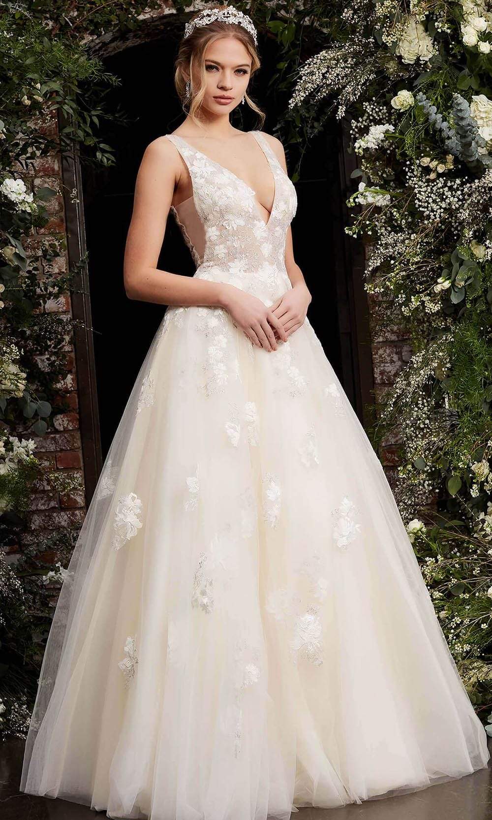 Jovani - 06286 Sheer Floral Applique Bodice Tulle Ballgown - designer wedding dress at Silhouette Dresses