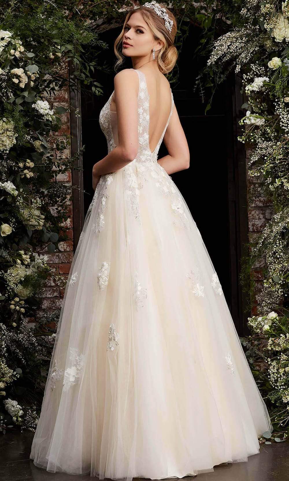 Jovani - 06286 Sheer Floral Applique Bodice Tulle Ballgown - detail view