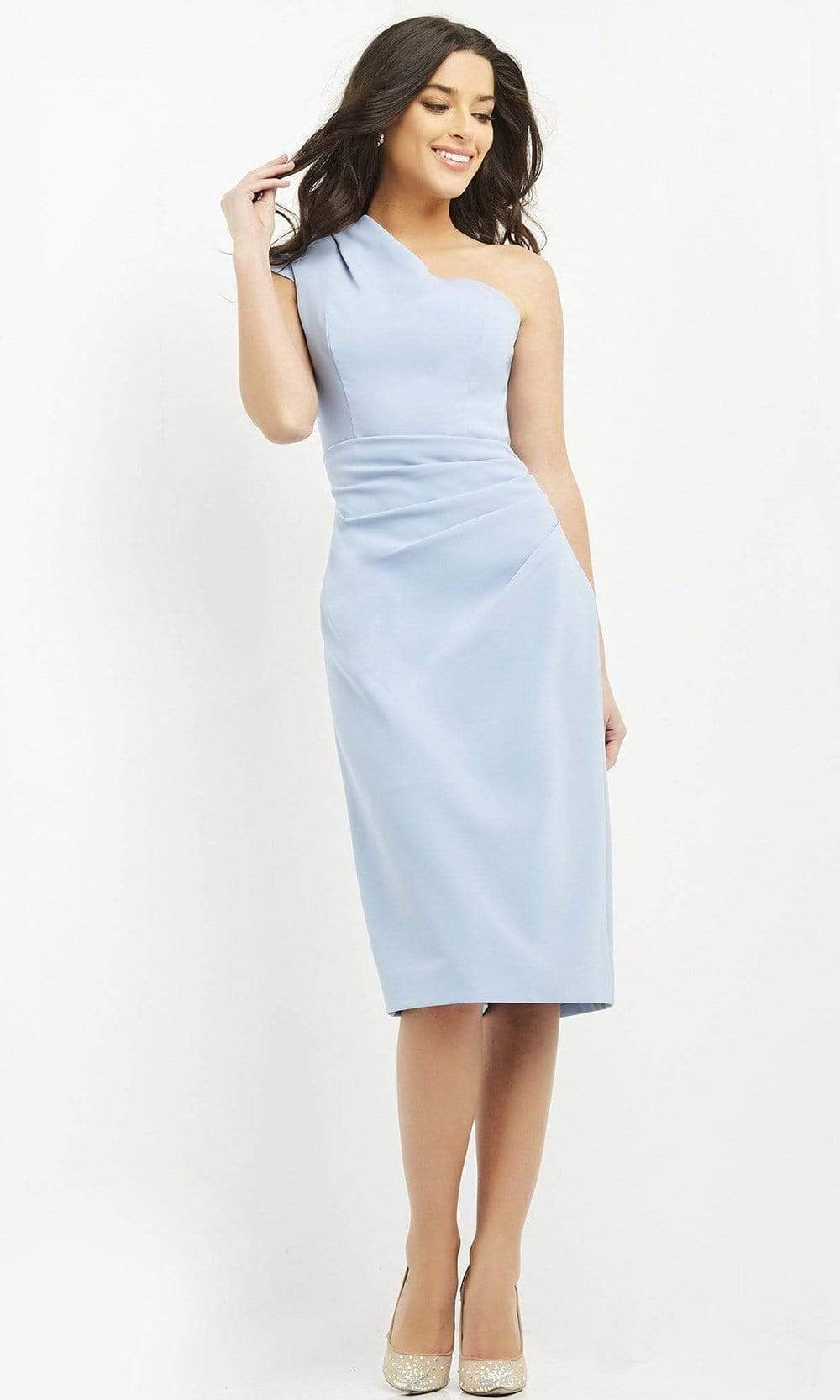 Jovani - 06835 One Shoulder Bodice Sheath Knee-Length Crepe Dress - designer formal gown at Silhouette Dresses