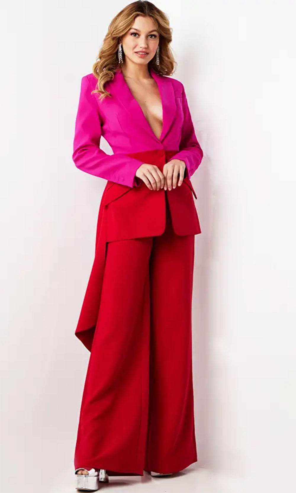 Jovani 07093 - Long Sleeve V-Neck Pantsuit - view 4