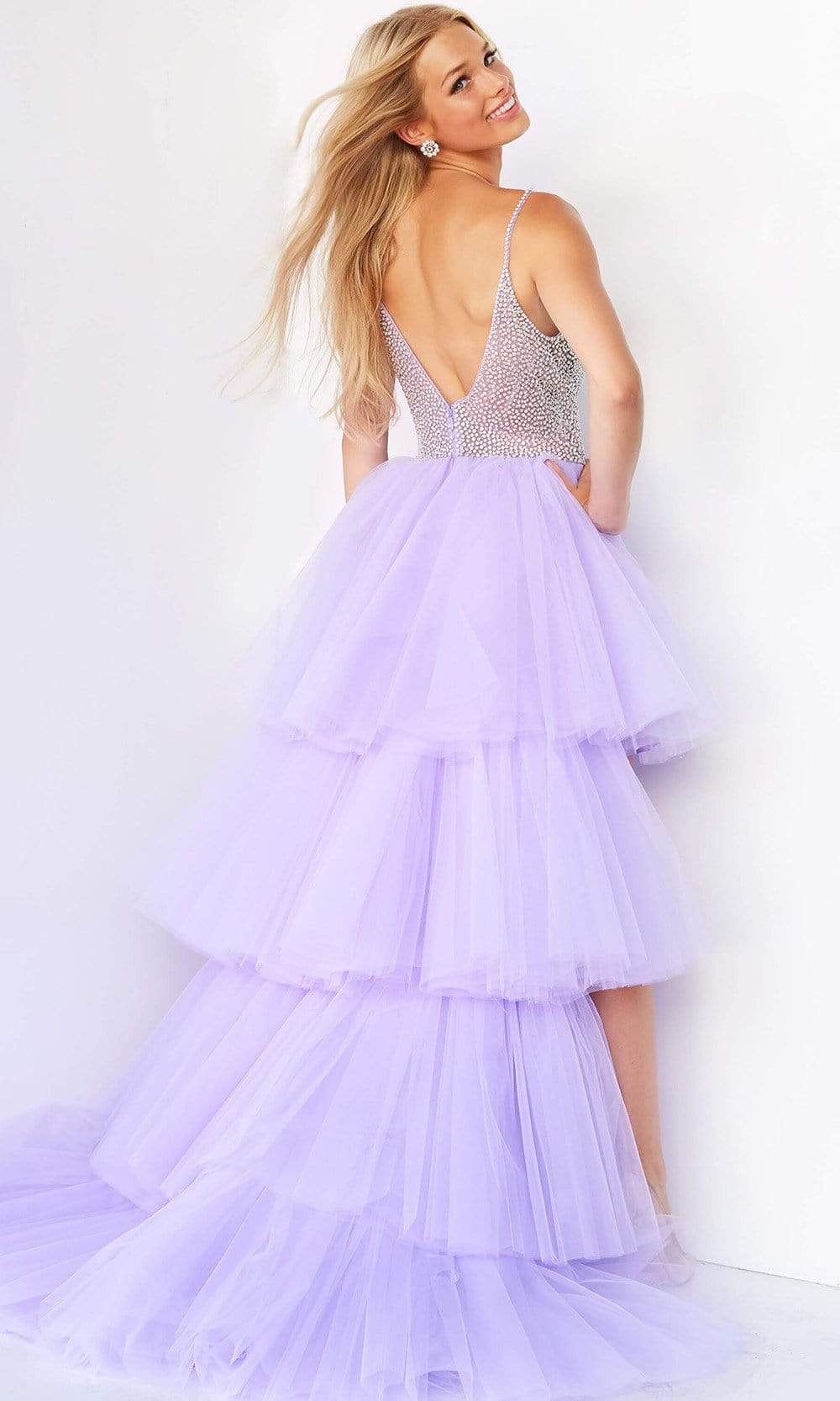 Jovani - 07231 Beaded High Low Tulle Gown - back view