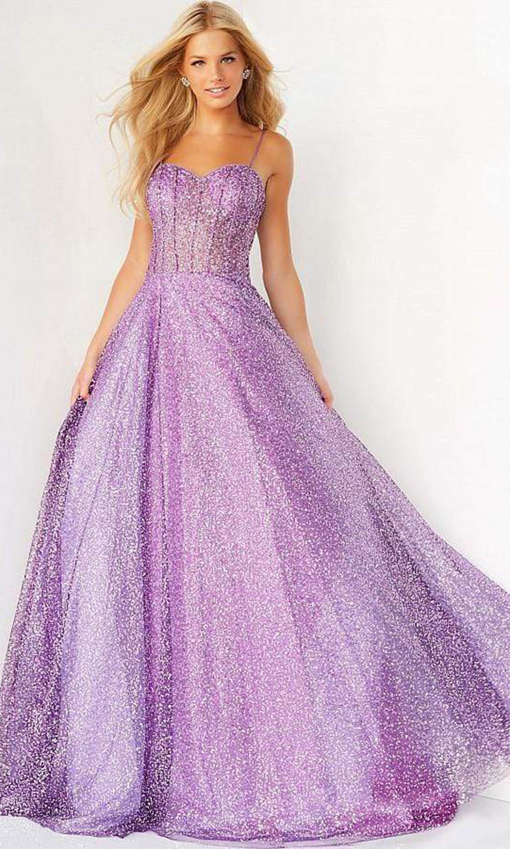 Jovani - 07423 Glitter Corset A-line Shiny Gown - back view