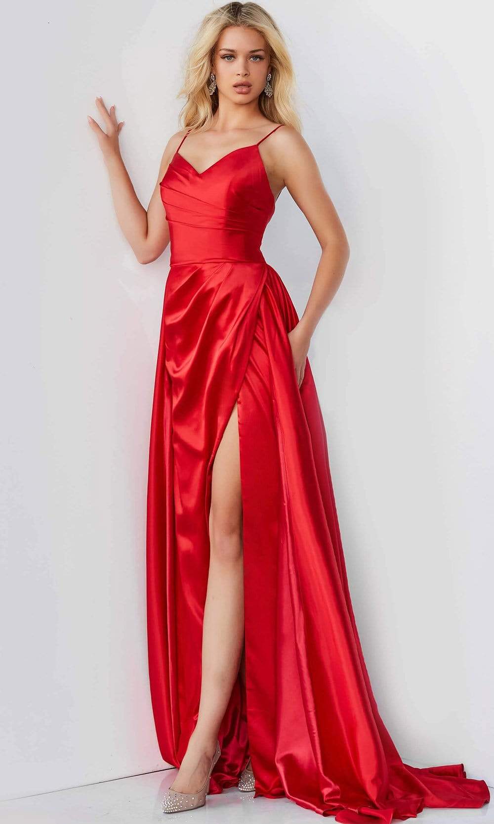 Jovani - 07800 Spaghetti Strap Overskirt Gown - detail view