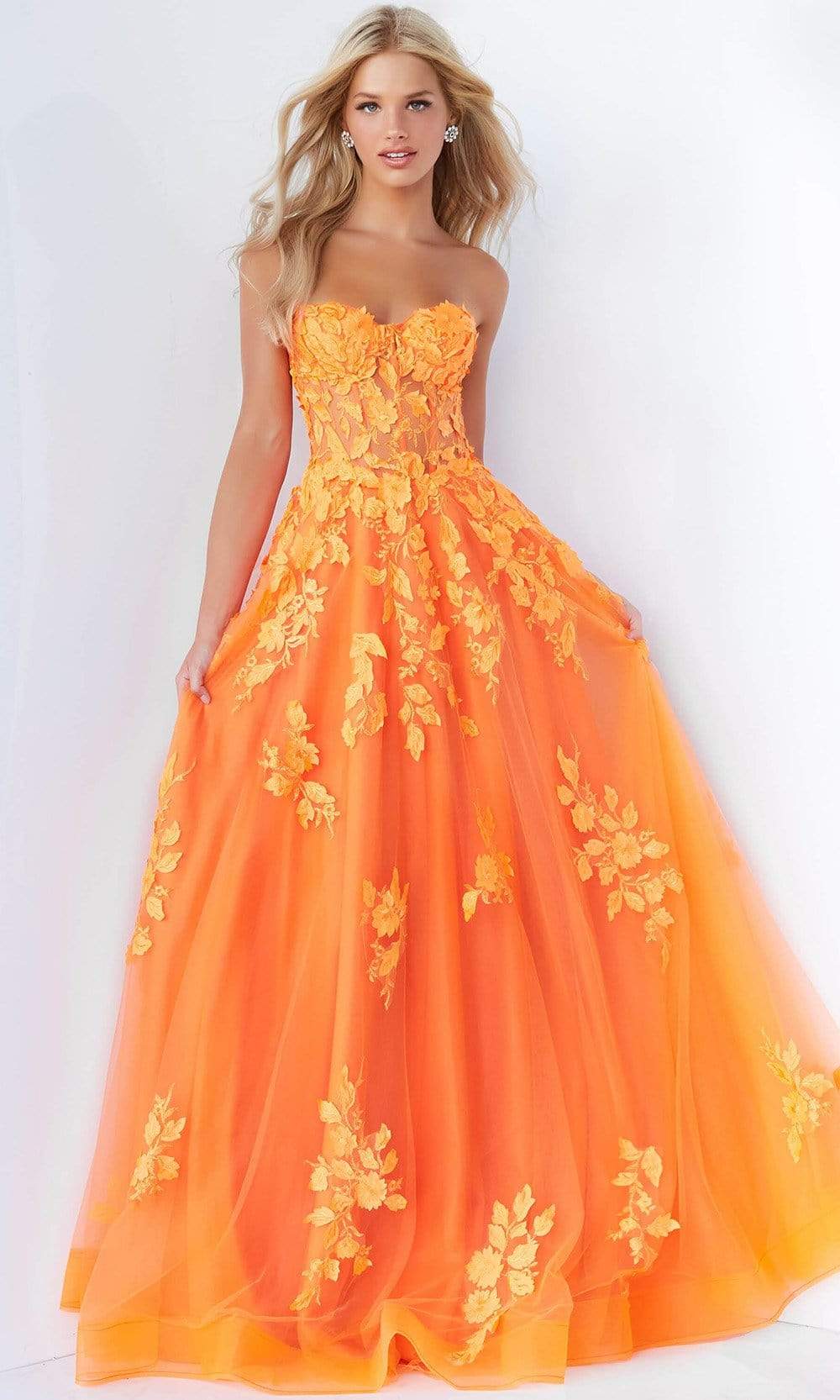 Jovani - 07901 Strapless Lace Ornate A-Line Gown - detail view