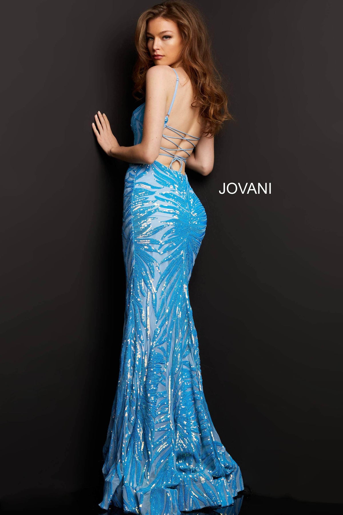 Jovani - 08481 Sequin Tie-Back Plus Size Prom Sheath Gown - view 6