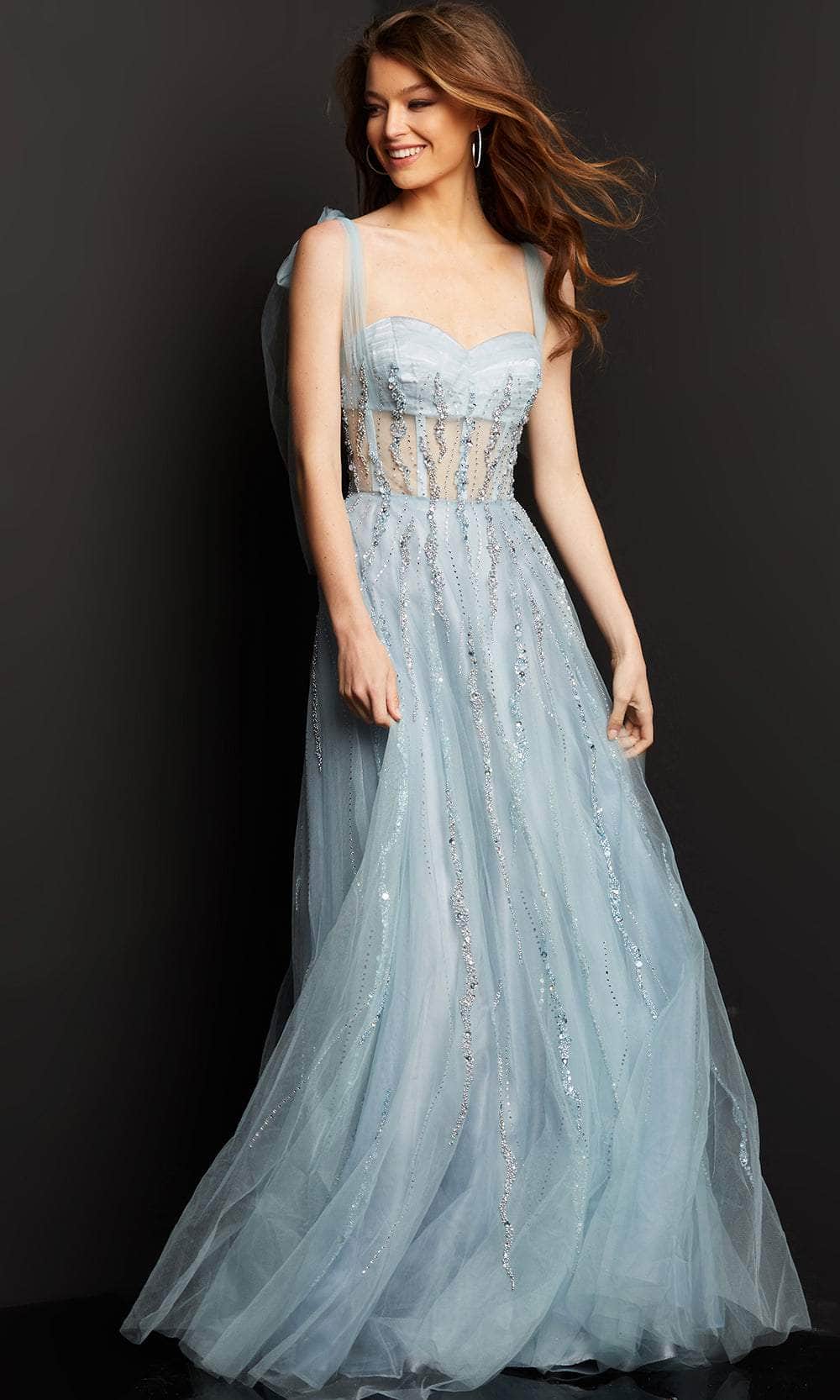 Jovani 08487 - Corset Sheer Bodice Tulle Gown - back view