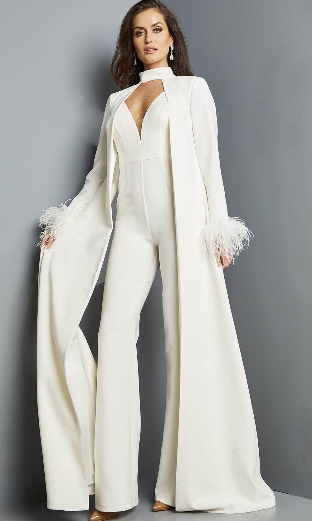 Jovani 09479 - V-Neck Cape Jumpsuit - designer formal jumpsuit at Silhouette Dresses