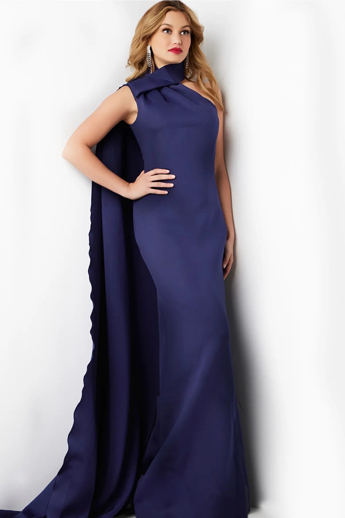 Jovani 09709 - Cascading Sash Sheath Evening Dress - detail view