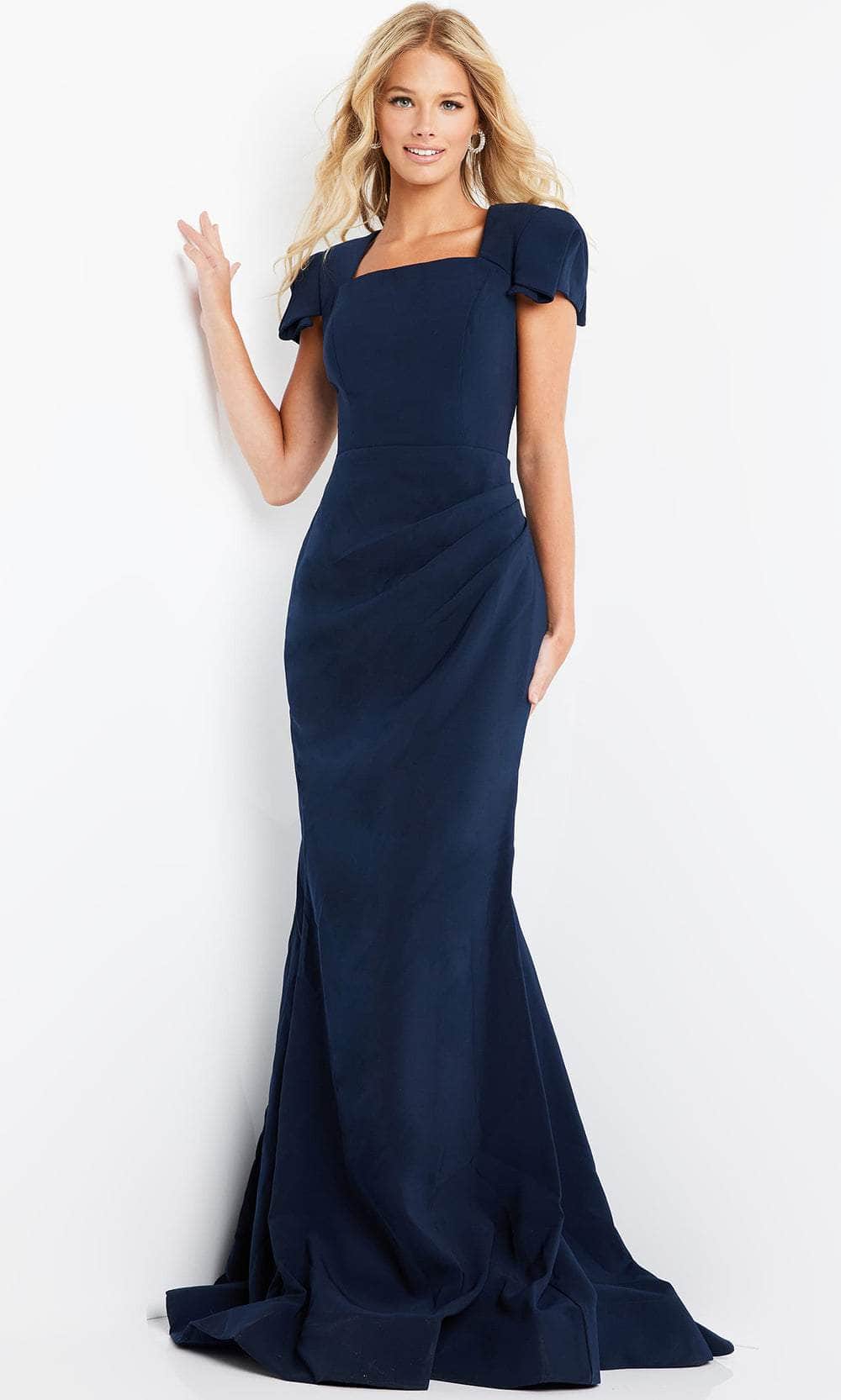 Jovani 09757 - Short Sleeve Mermaid Evening Dress - back view