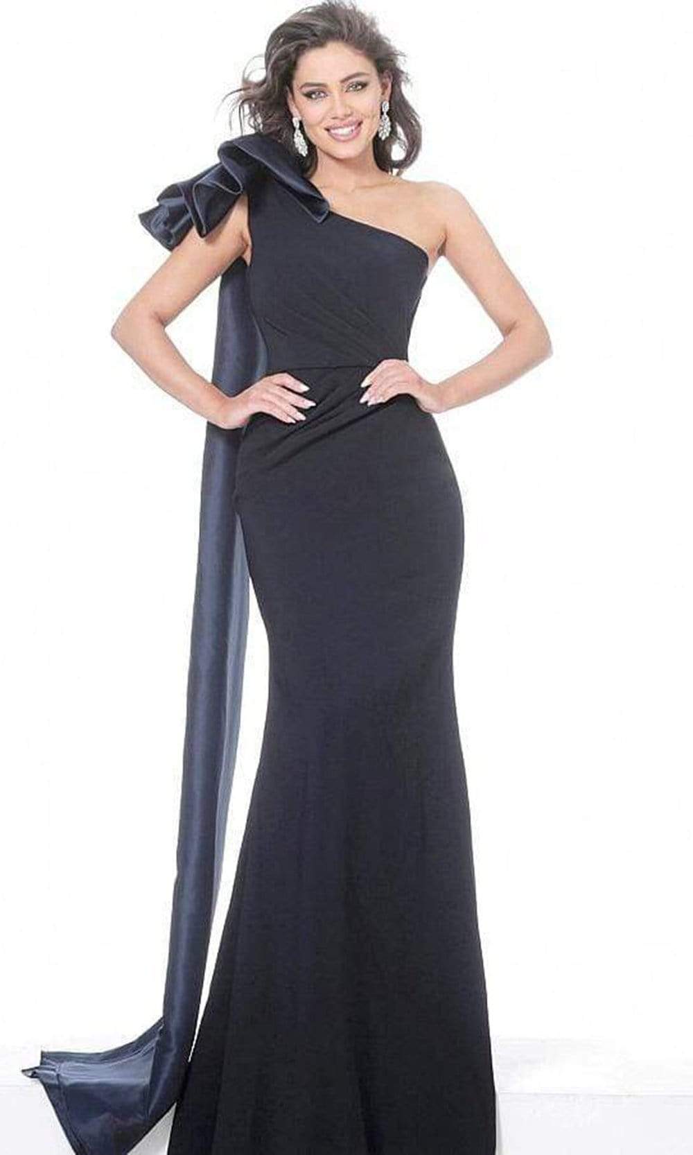 Jovani - 1008 Asymmetric Neck Plain Evening Dress - designer evening gown at Silhouette Dresses