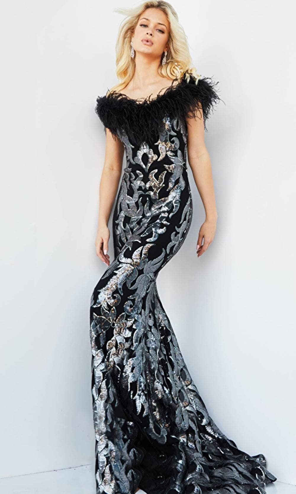 Jovani 22346 - Sequin and Feathered Evening Gown - designer prom dress at Silhouette Dresses