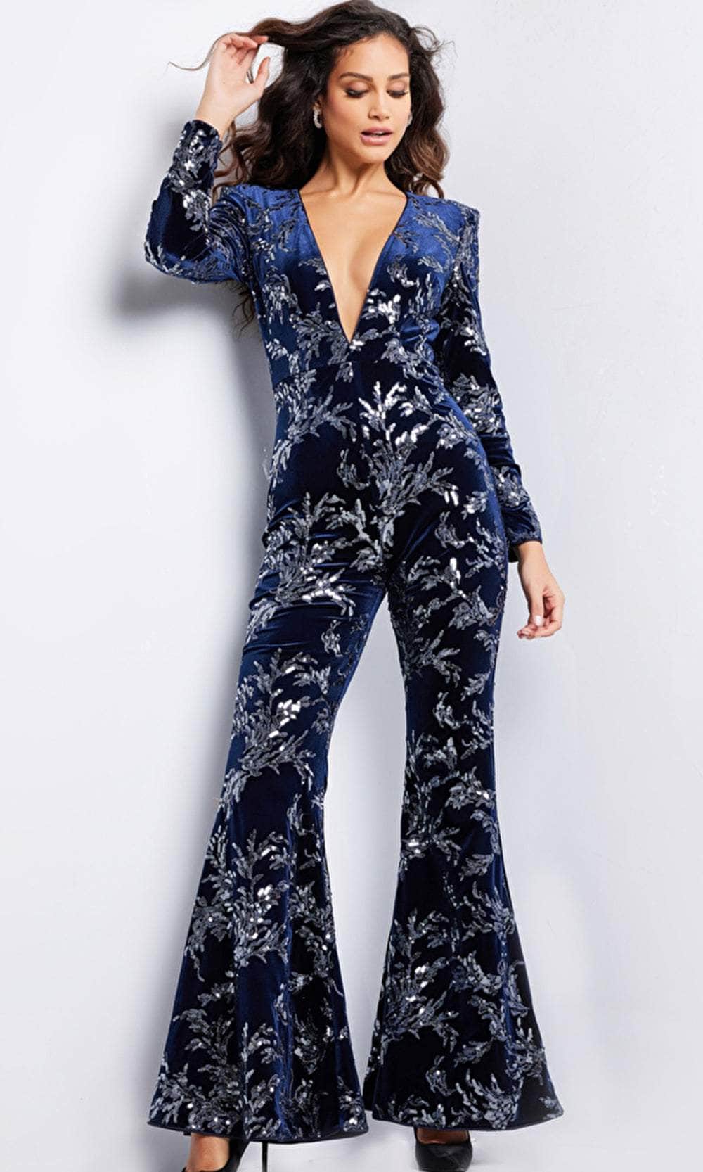 Jovani 23708 - Deep V-Neck Sequin Embellished Jumpsuit - designer formal jumpsuit at Silhouette Dresses
