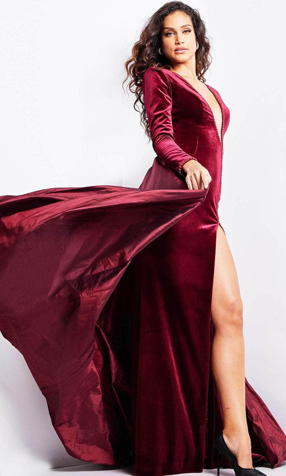 Jovani 23943 - Long Sleeve Velvet Evening Dress - view 4