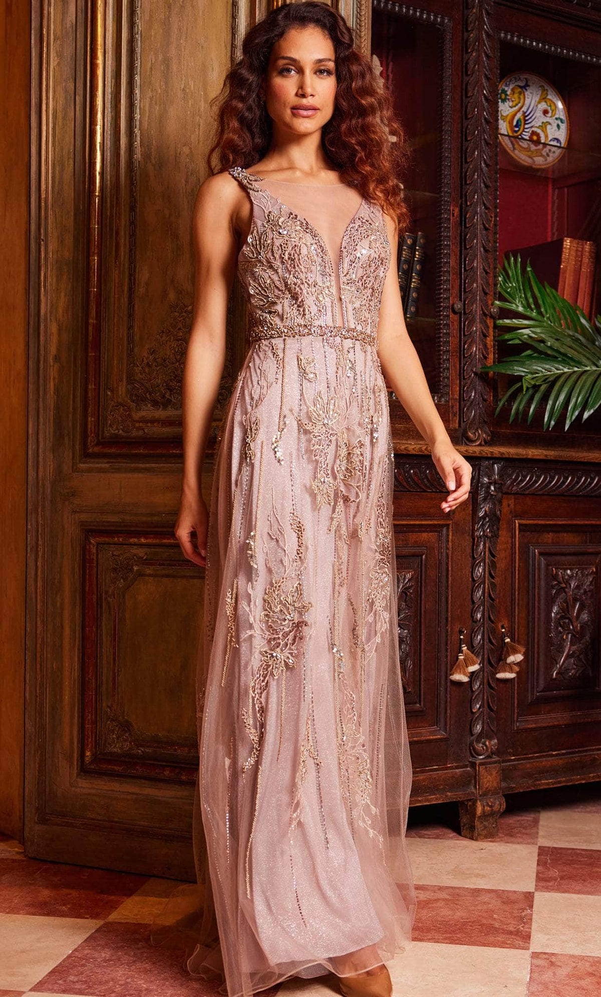 Jovani 24057 - Illusion Bateau Beaded Evening Gown - back view