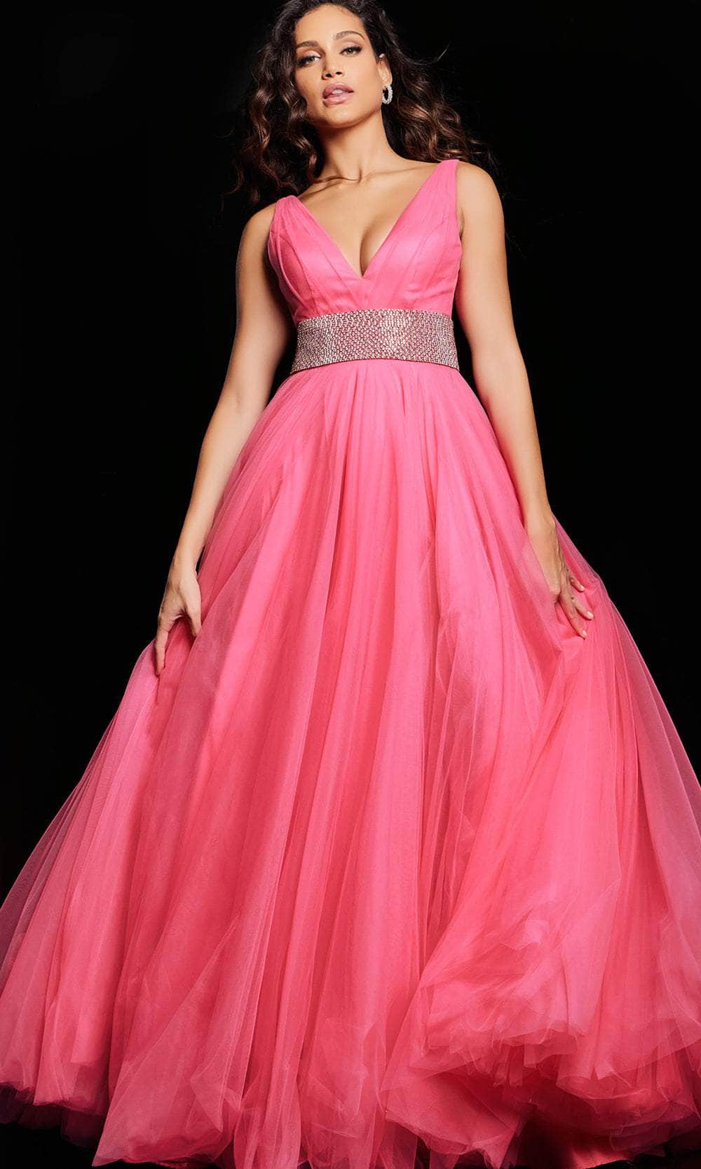 Jovani 24564 - Sleeveless Tulle Prim Dress with Slit - back view