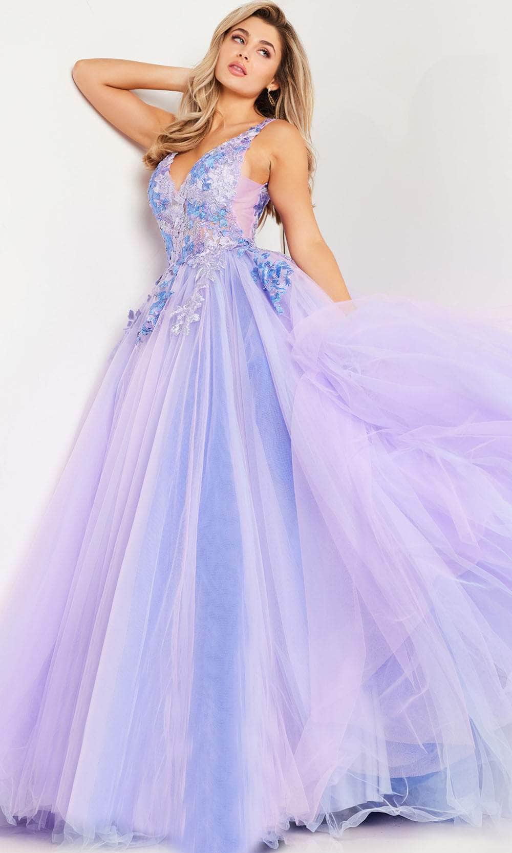 Jovani 24602 - V-Neck Floral Embroidered Ballgown - back view