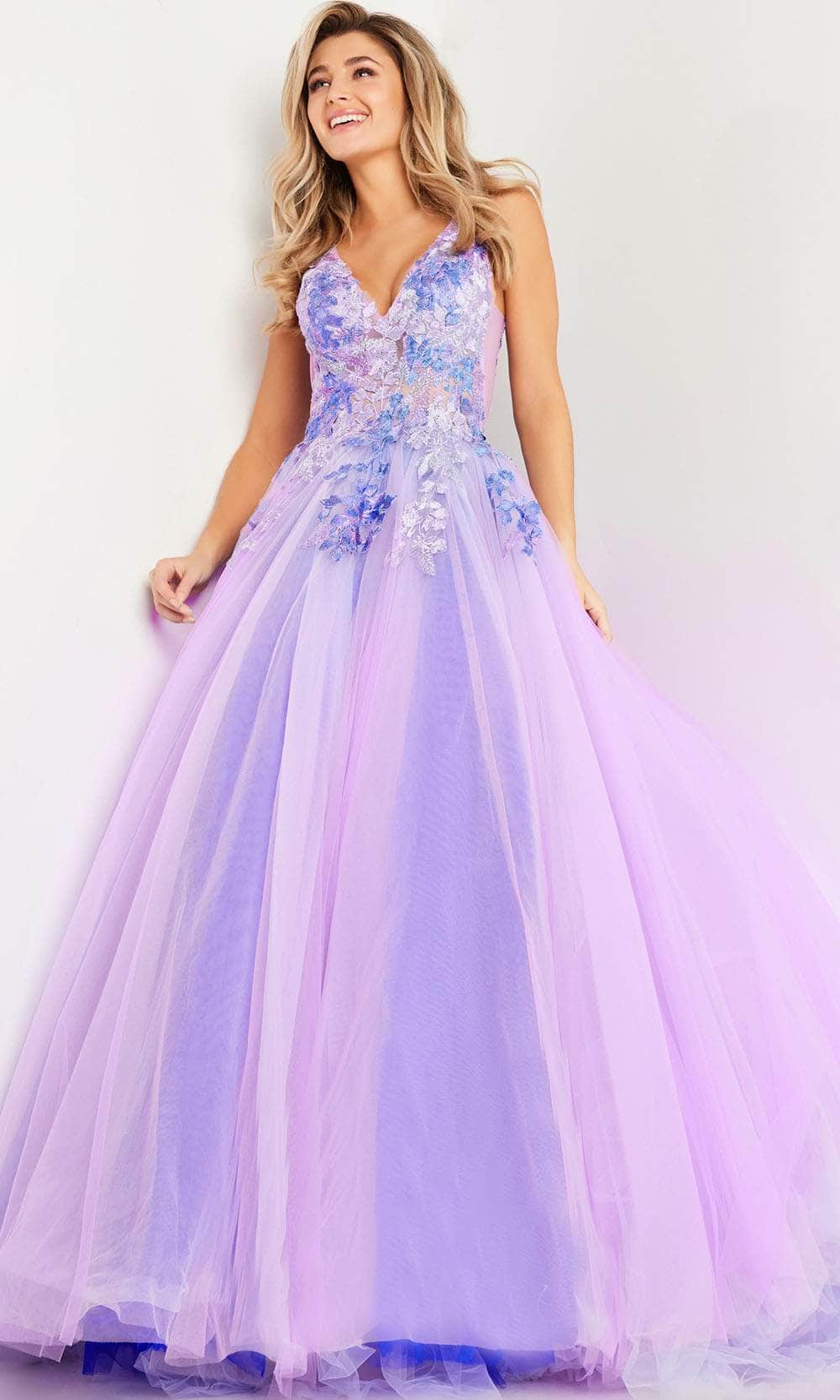 Jovani 24602 - V-Neck Floral Embroidered Ballgown - designer ball gown at Silhouette Dresses