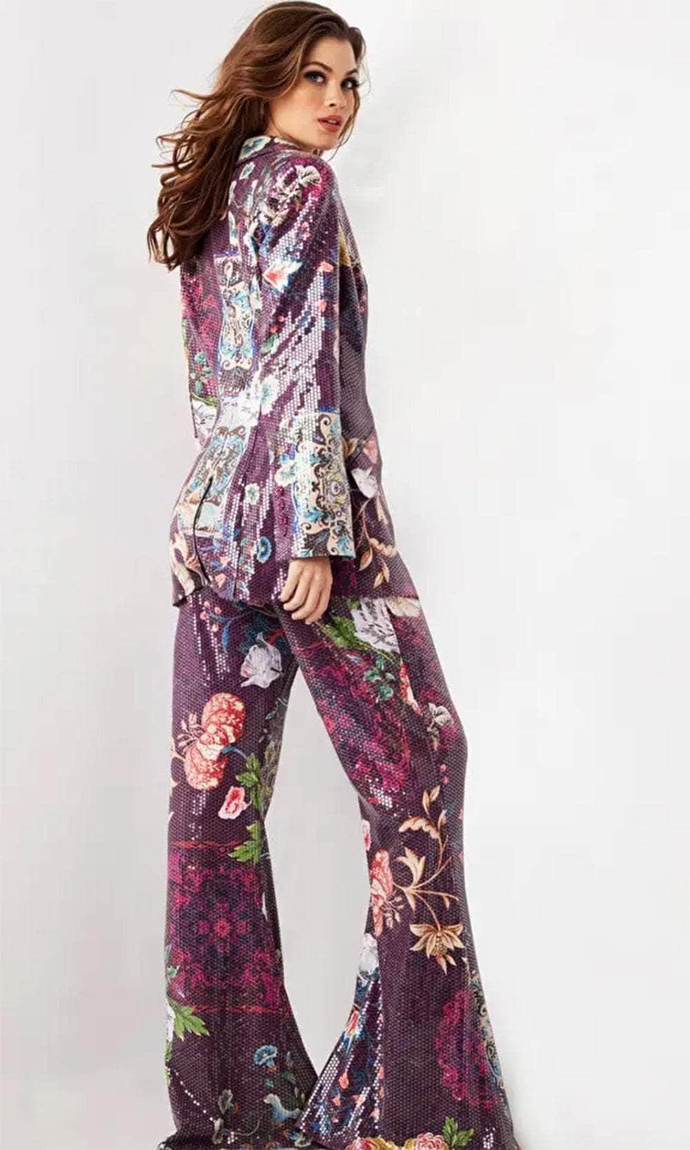 Jovani 26034 - Sequin Embellished Deep V-Neck Pantsuit - back view