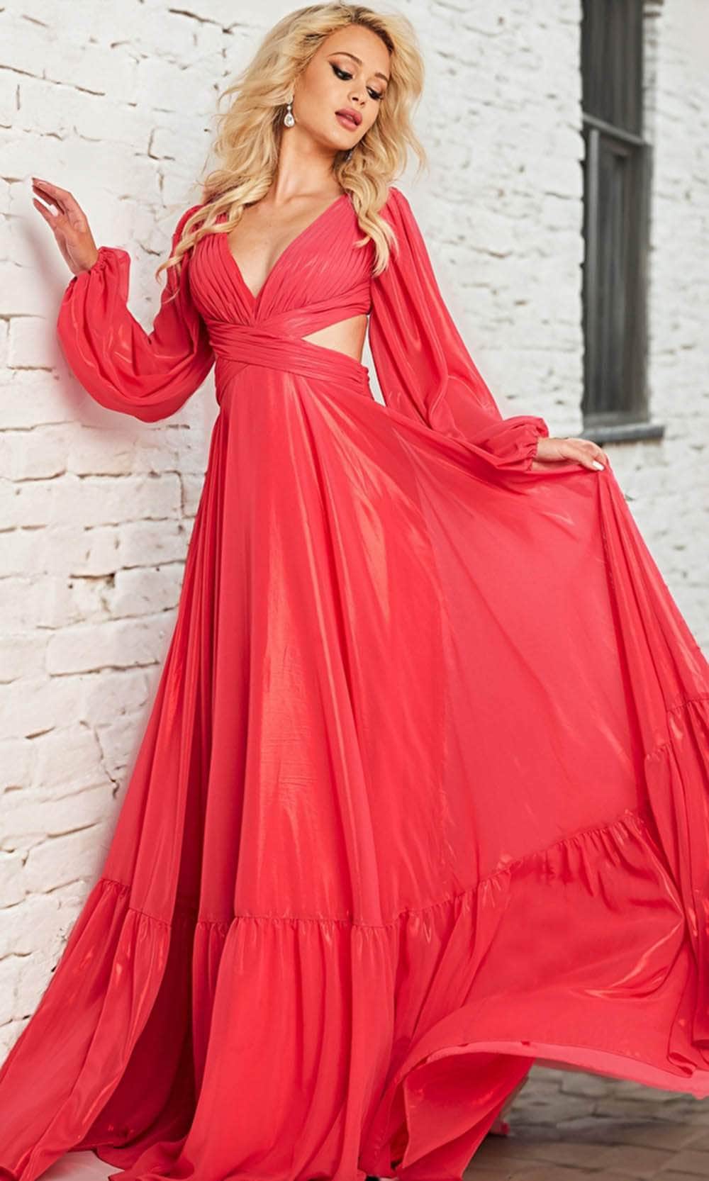 Jovani 26247 - Ruched Metallic A-line Gown - back view