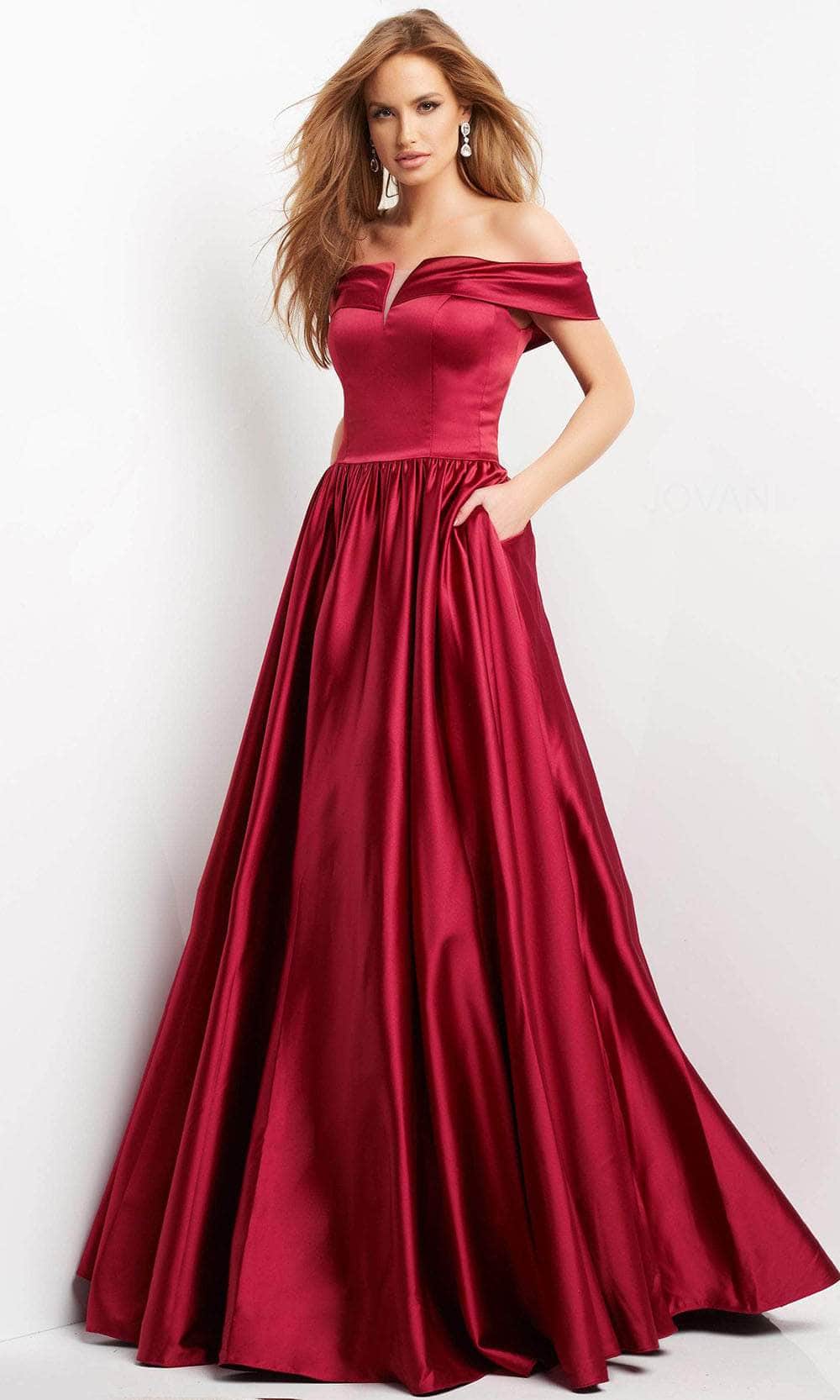 Jovani 3129 - Off Shoulder Satin Evening Gown - back view
