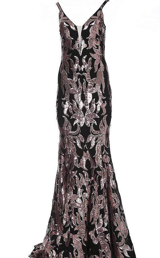 Jovani - 3263 Deep V-neck Fit and Flare Simple Prom Dress - view 6