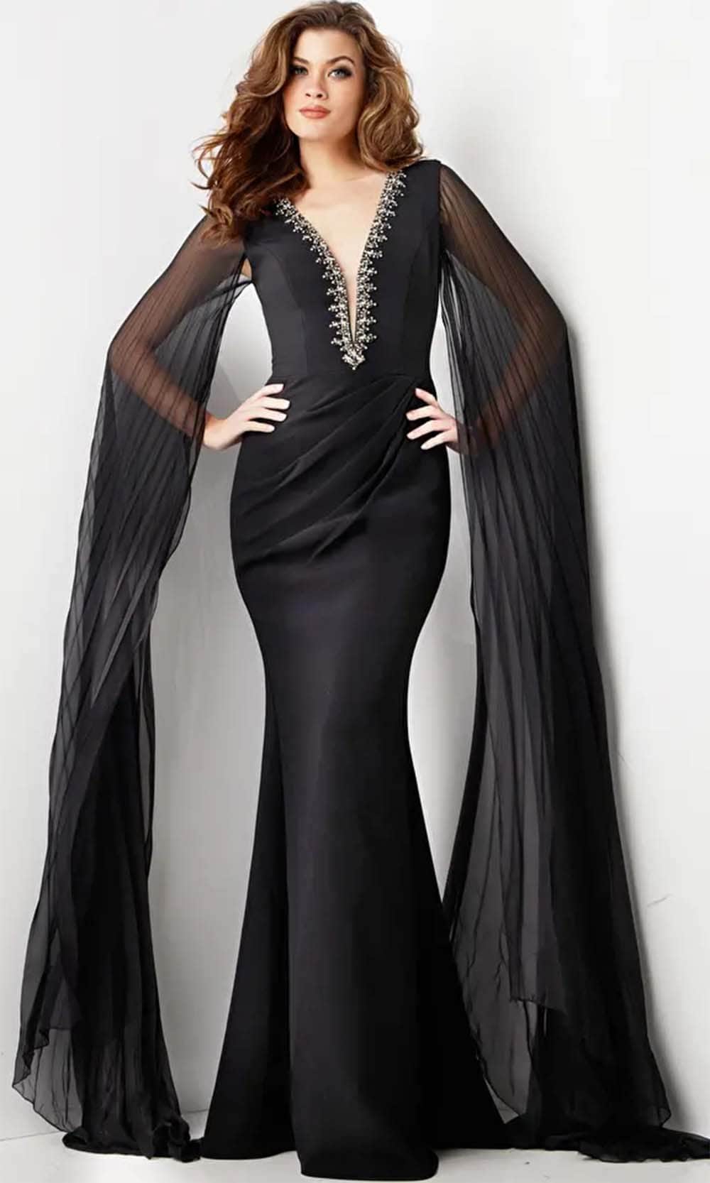 Jovani 36473 - Rhinestone Embellished Plunging V-Neck Prom Dress - detail view