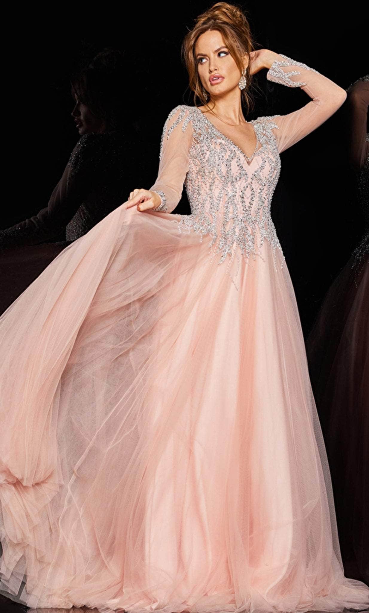 Jovani 36533 - Sheer Embellished A-line Gown - detail view