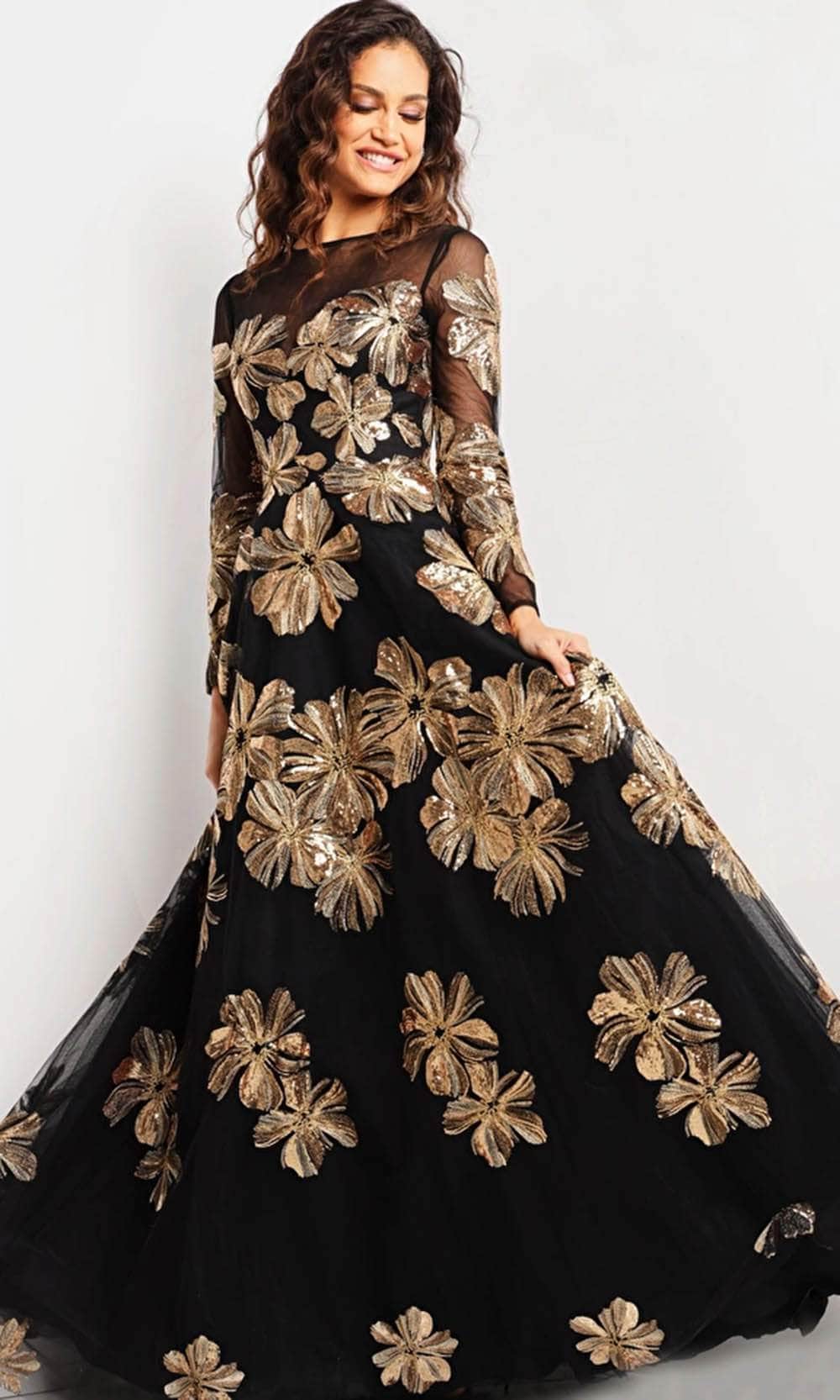 Jovani 36716 - Floral A-line Evening Gown - view 5
