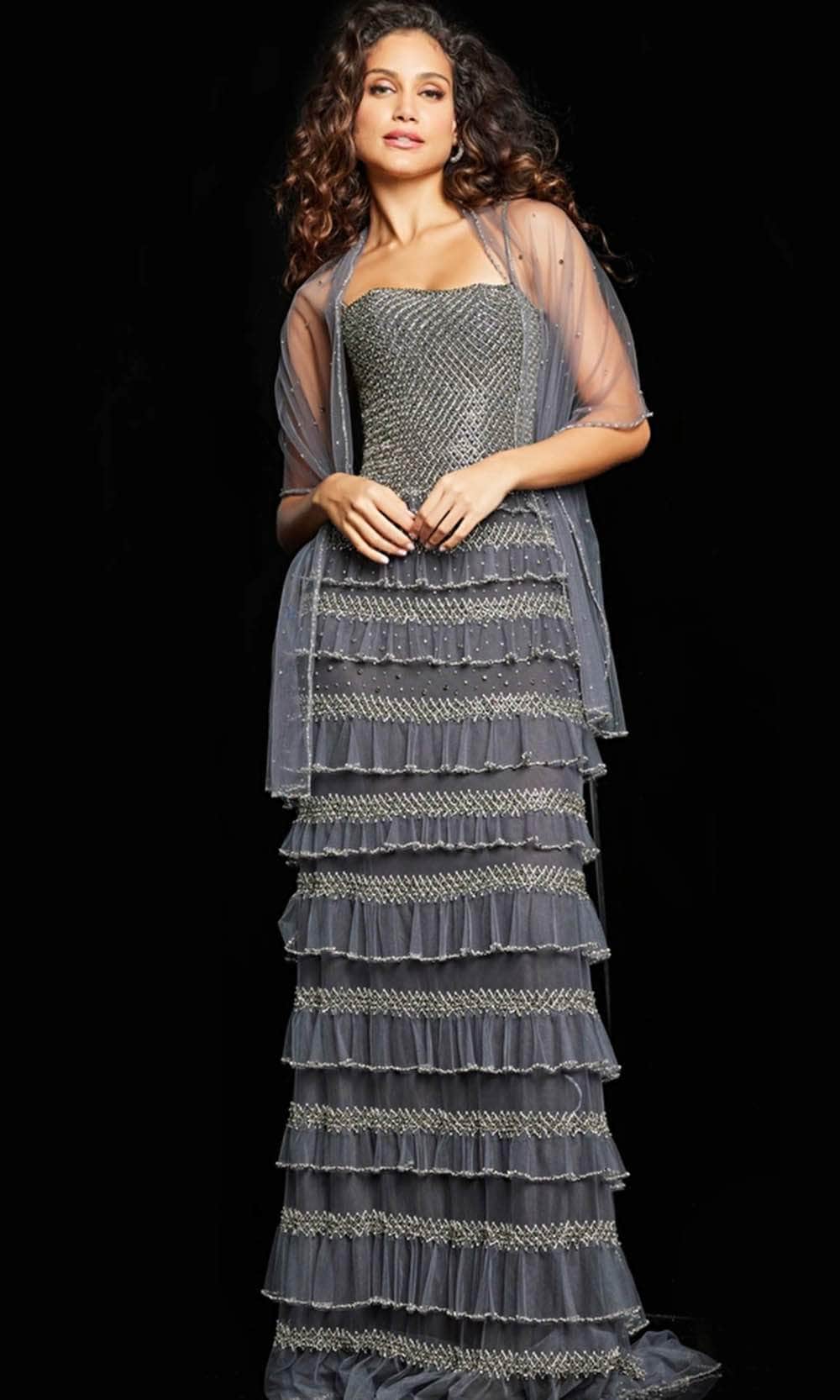 Jovani 36816 - Beaded Tiered Evening Gown - detail view