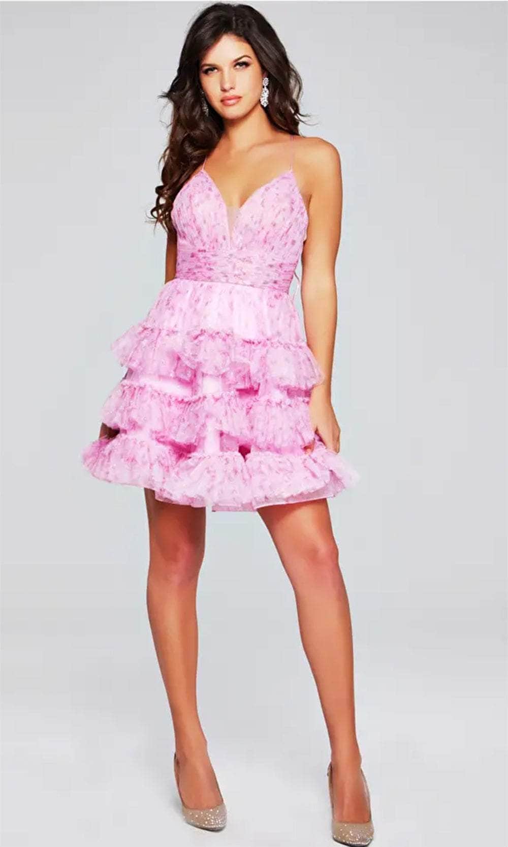 Jovani 36844 - Plunging V-Neck Floral Printed Cocktail Dress - designer homecoming dress at Silhouette Dresses