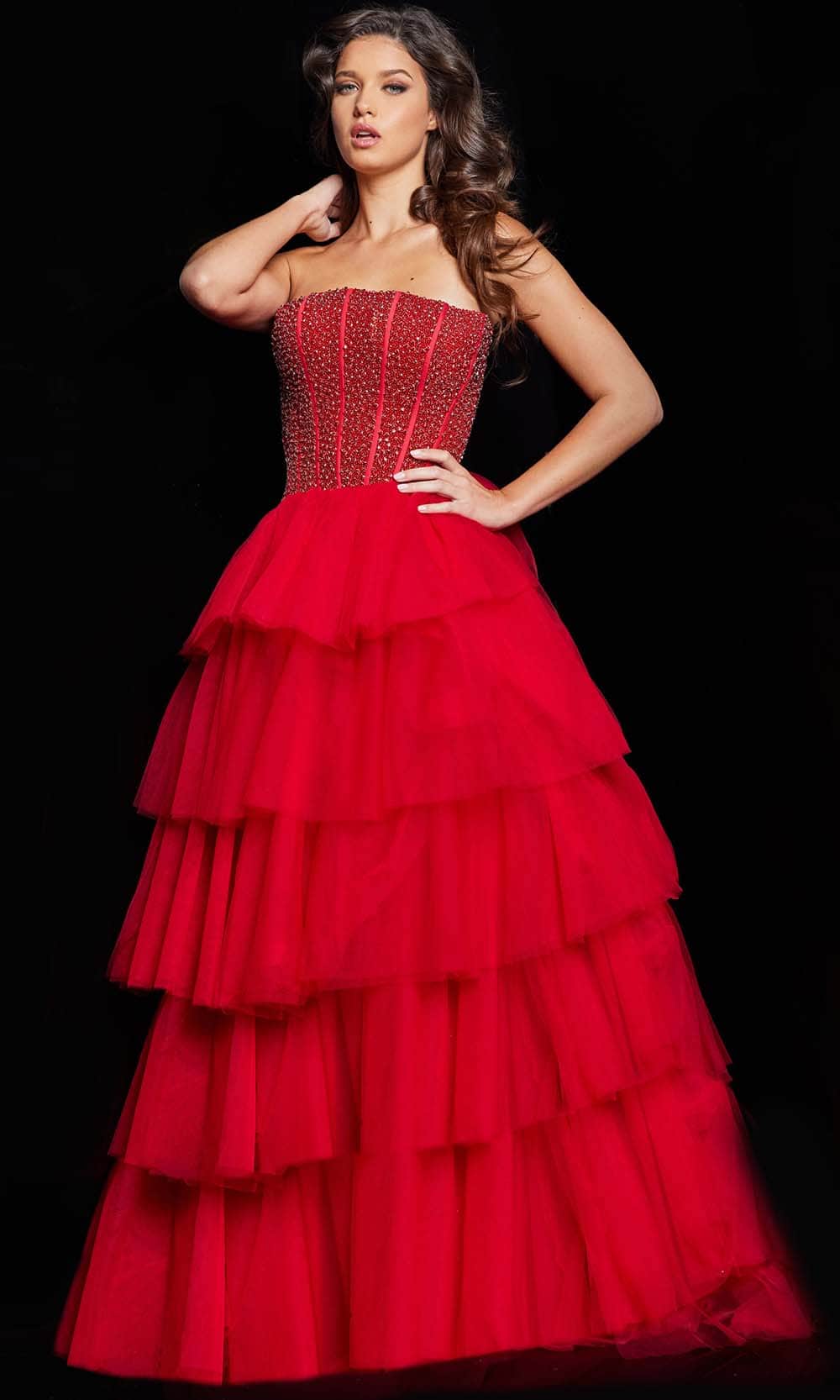 Jovani 37210 - Straight Across Ruffled Ballgown - view 4