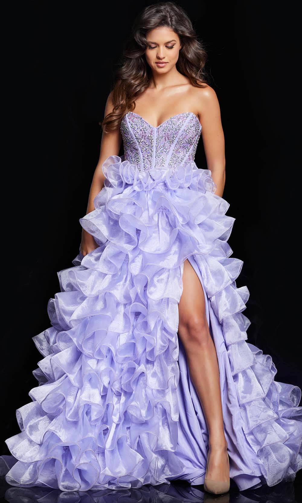 Jovani 37322 - Ruffled Ballgown with Slit - designer ball gown at Silhouette Dresses
