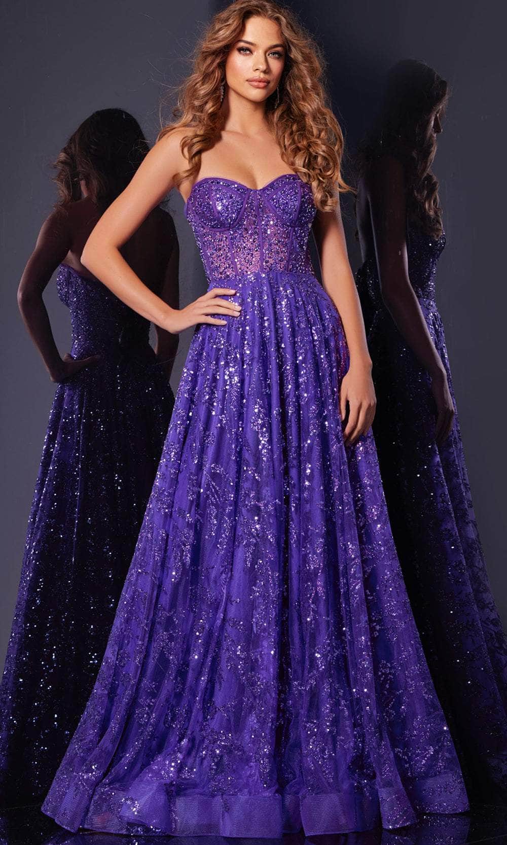 Jovani 37413 - Sequined Strapless Ballgown - designer quinceanera gown at Silhouette Dresses