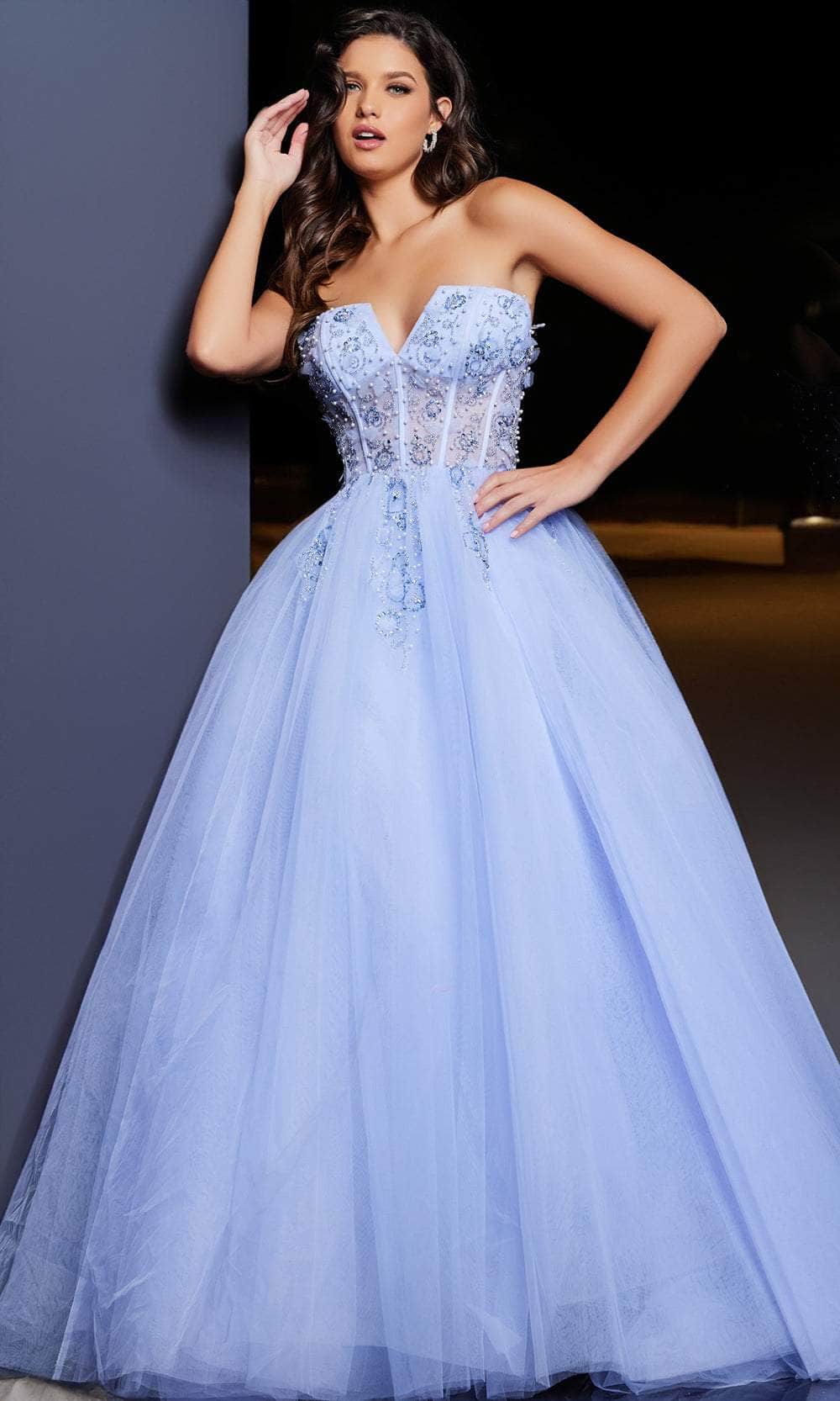 Jovani 37460 - V-Neck Appliqued Ball Gown - designer ball gown at Silhouette Dresses
