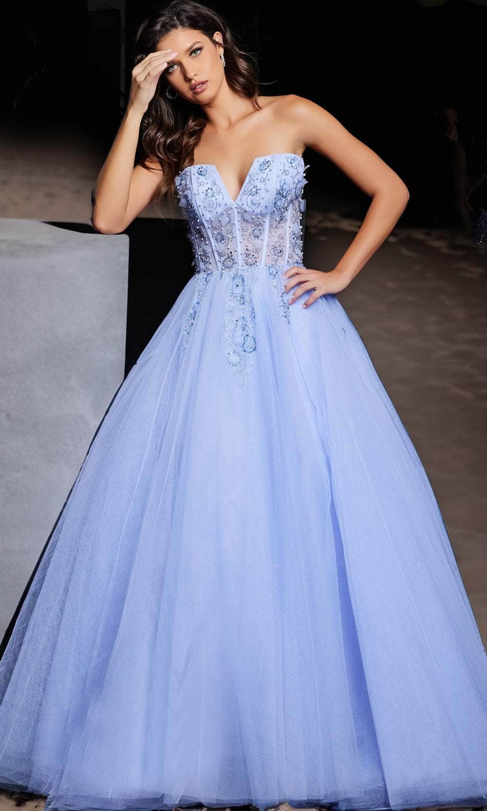 Jovani 37460 - V-Neck Appliqued Ball Gown - back view