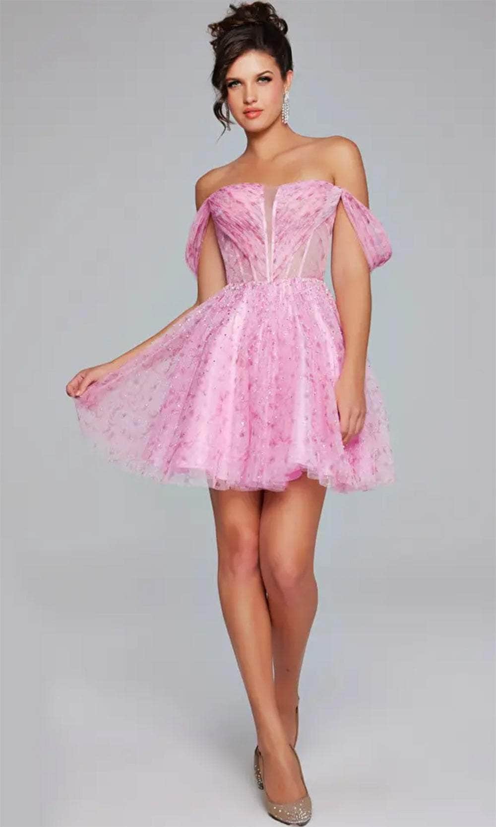 Jovani 38000 - Off-Shoulder Corset Bodice Cocktail Dress - designer homecoming dress at Silhouette Dresses