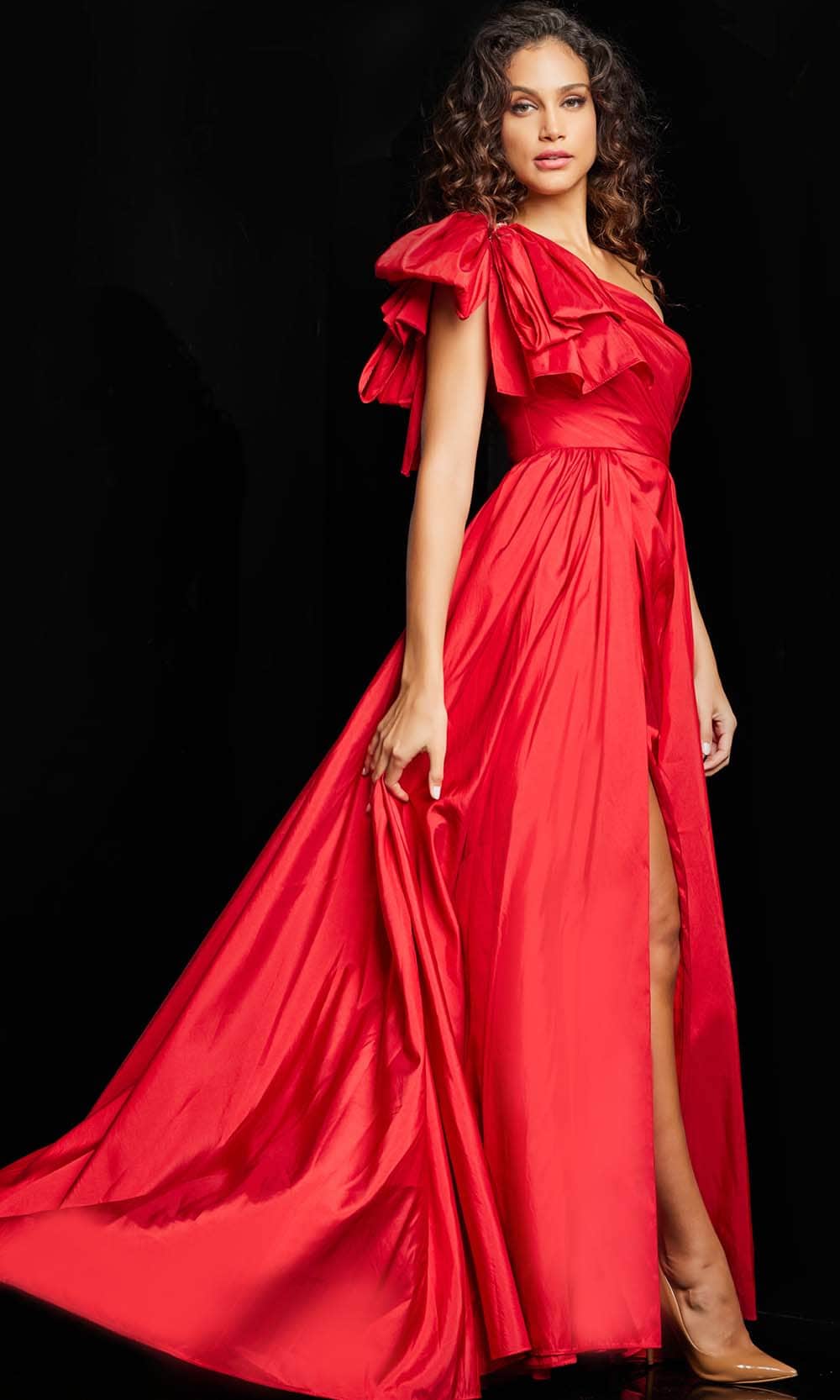 Jovani 38466 - Ruched Asymmetric Prom Gown - back view
