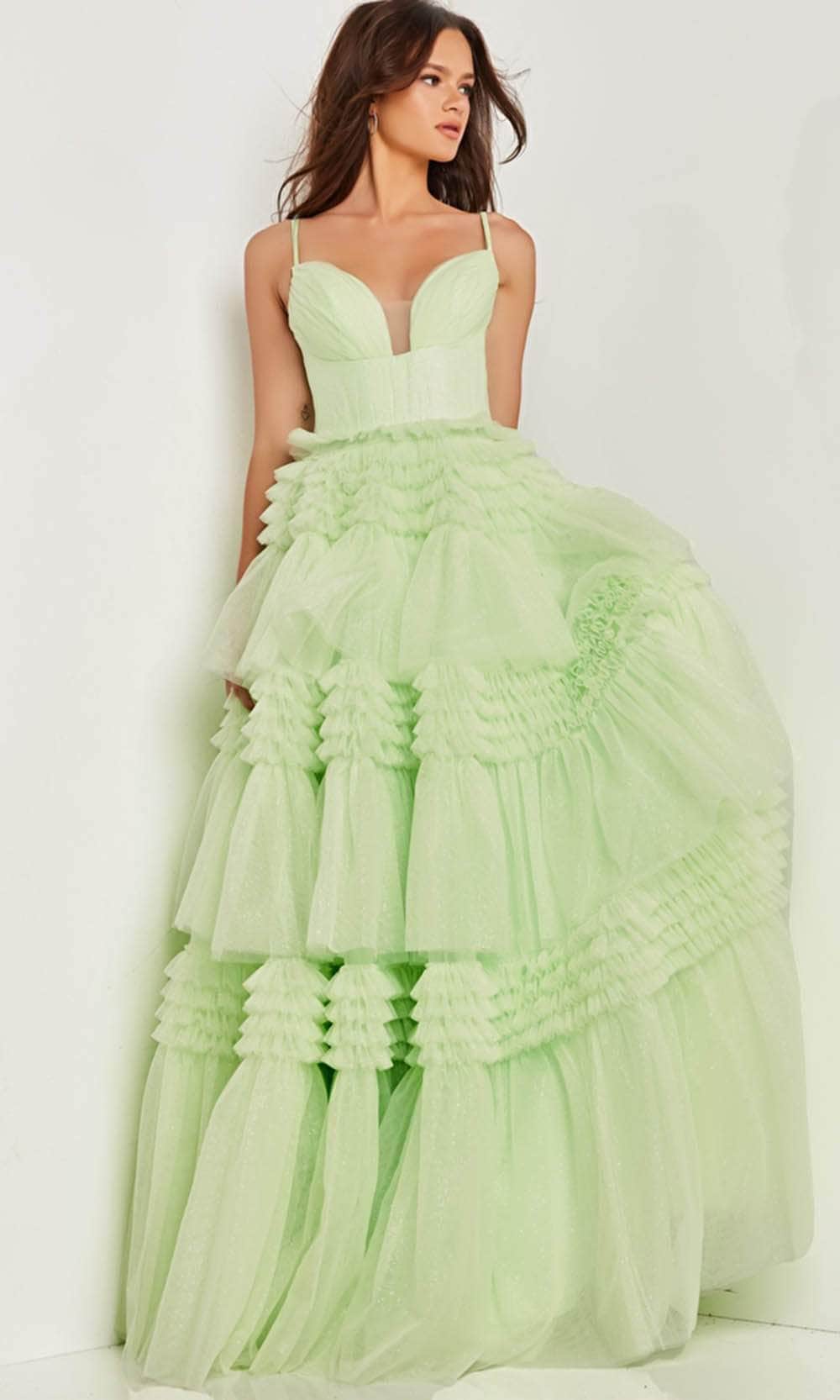 Jovani 38477 - Inset Tiered A-line Gown - detail view