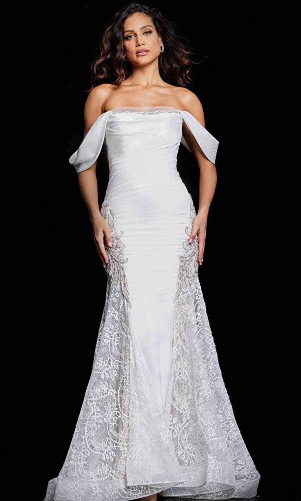 Jovani 38501 - Off-Shoulder Straight-Across Neck Dress - designer wedding dress at Silhouette Dresses