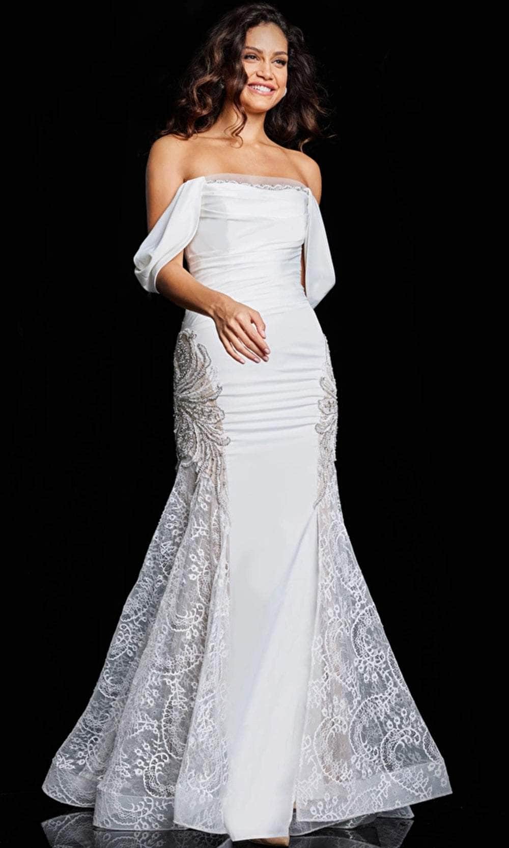 Jovani 38501 - Off-Shoulder Straight-Across Neck Dress - back view