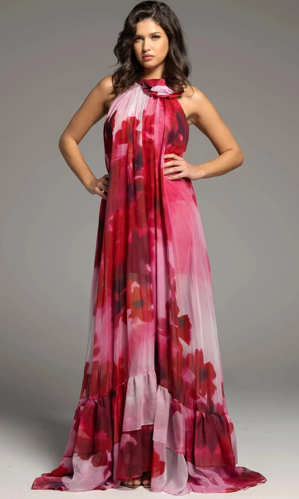 Jovani 38719 - Floral A-line Halter Gown - designer evening gown at Silhouette Dresses