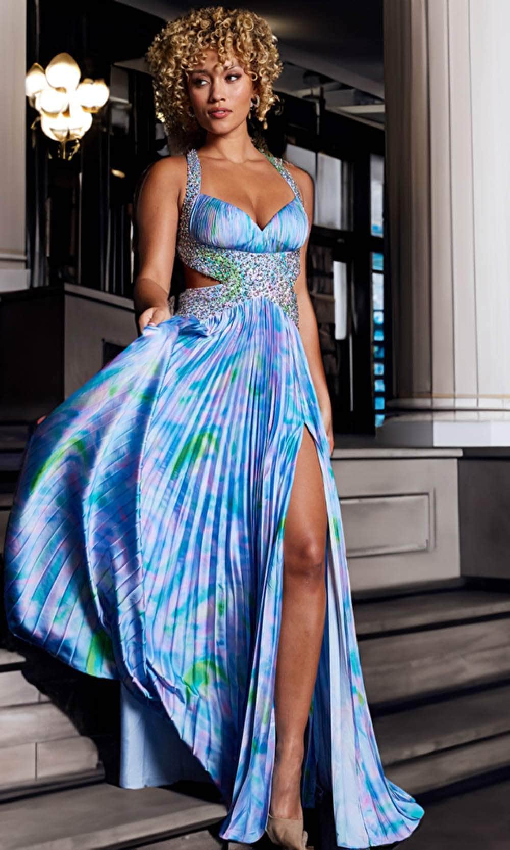 Jovani 38722 - Print Detail Satin Sheath Gown - designer evening gown at Silhouette Dresses