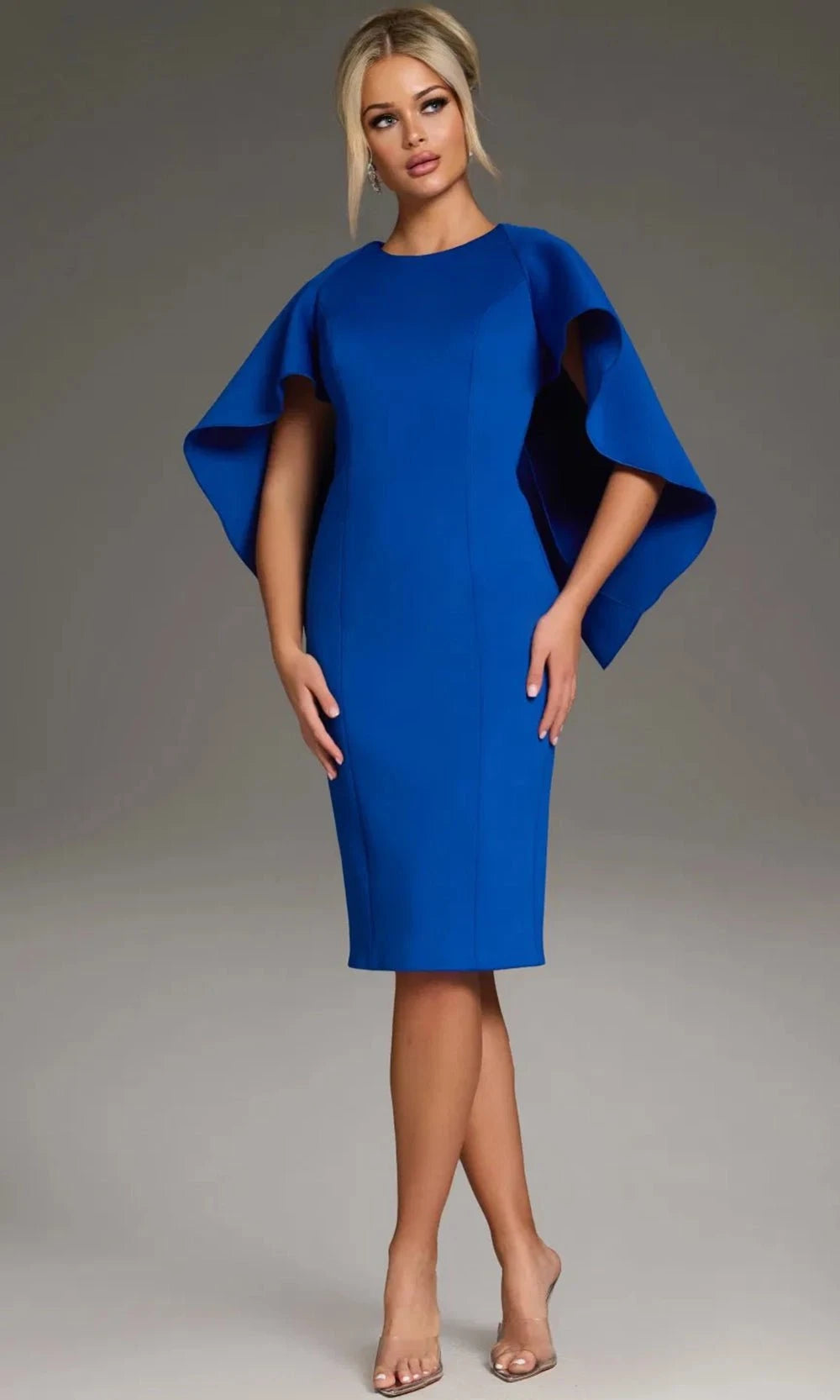 Jovani 38824 - Cape Sleeve Sheath Cocktail Dress - designer formal gown at Silhouette Dresses