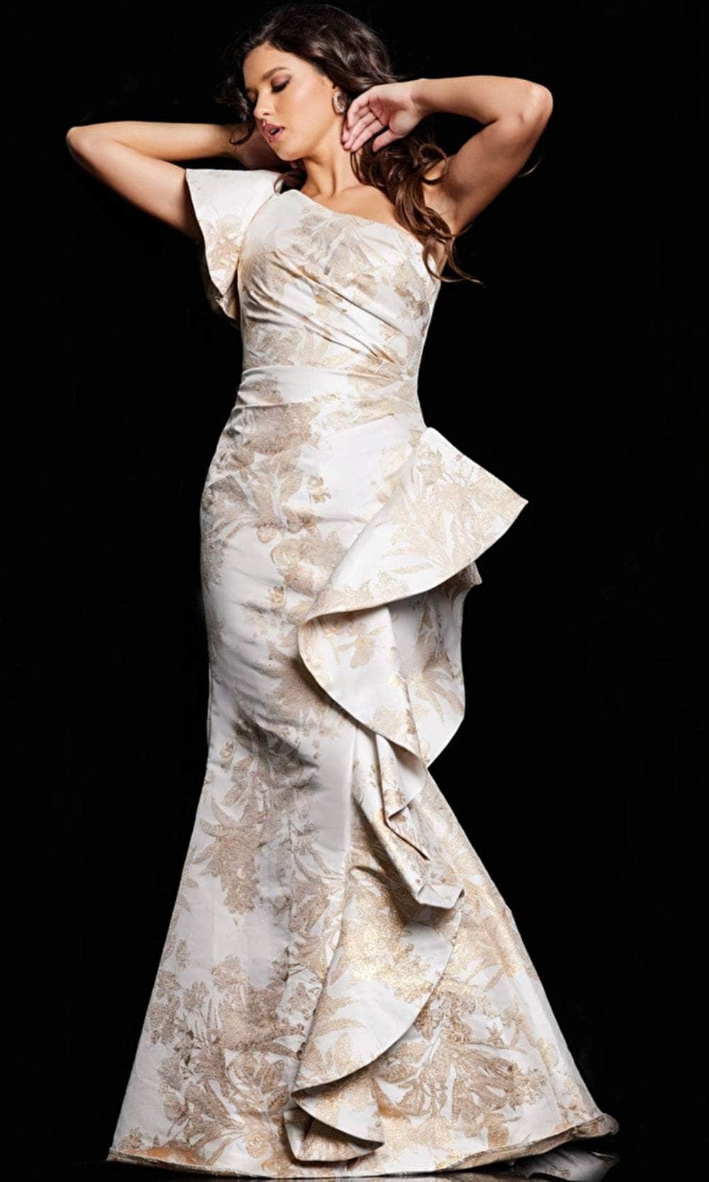 Jovani 38935 - Ruched Floral Long Dress - designer evening gown at Silhouette Dresses