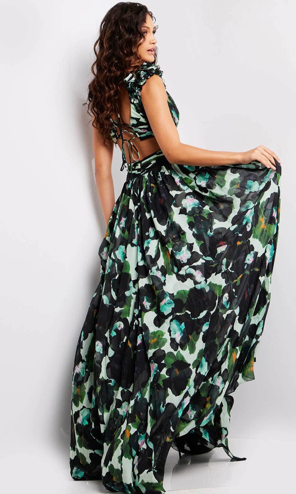 Jovani 39420 - Floral Camo Print Long Dress - back view