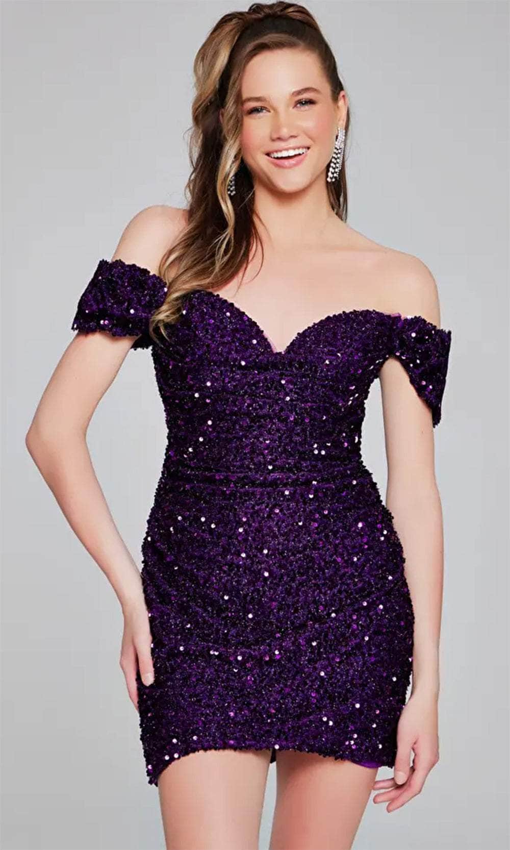 Jovani 39631 - Sequin Off Shoulder Cocktail Dress - designer homecoming dress at Silhouette Dresses