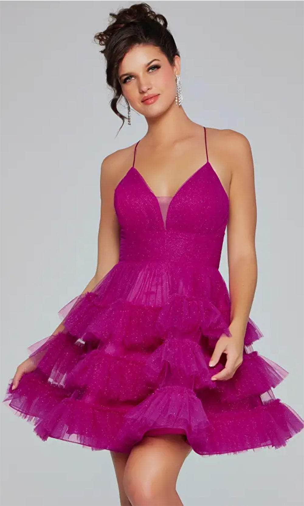 Jovani 39655 - Lace-Up Back Tiered Cocktail Dress - back view